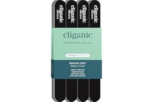 12 Pack Nail File Set: 180/240 Grit | Professional Washable Double Sided Emery Board - Buffer Files Kit | Cliganic 90 Days Warranty