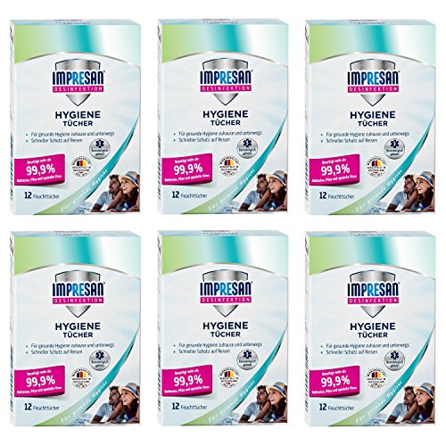 Preisvergleich Produktbild Impresan Hygiene-Tücher - feuchte Desinfektionstücher - Desinfektionsmittel - Oberflächen-Desinfektion - 6 x 12 Stück