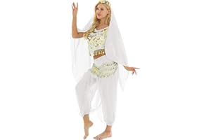 TiaoBug 4 PCS Vestito da Danza del Ventre per Donna Abito da Ballo Indiano Costume Indiana Arabo Principessa Cosplay Halloween con Paillettes Dancewear