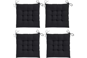 AOSCTELF Seat Pads for Dining Chairs Set of 4 Comfortable 40 x 40cm Chair Cushions with Ties, Dinning Chair Cushions Pad Ideal for Kitchen Living Room Garden Office Patio - Black