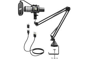 TONOR Kit microfono USB, set microfono a condensatore cardioide per PC per recording di podcast, gaming, streaming, canto, voice over, microfono da studio con supporto regolabile a braccio (TC30+)