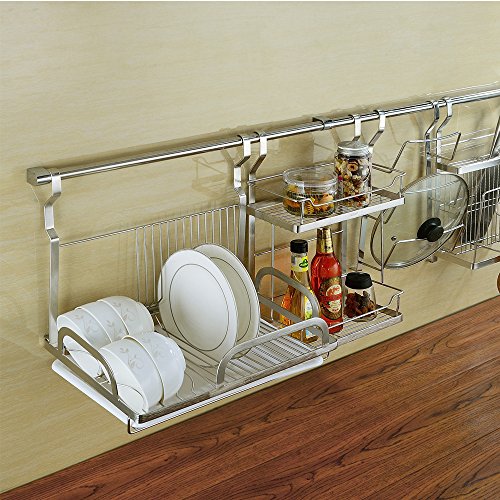 KuanGuang Küche Organisatore Wandmontage Edelstahl Geschirr Abtropf Regal Geschirrabtropfständer Geschirrabtropfkorb Geschirr Abtropfkorb Geschirrkorb - 7