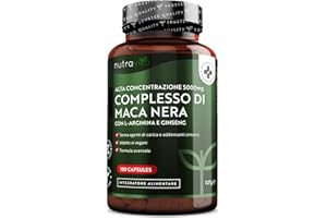 Maca Peruviana Complesso 5000mg per capsula - Complesso di Maca Nera ad altissima resistenza con Arginina – Radice Vegana di Black Maca - 6 mesi di fornitura - Nutravita