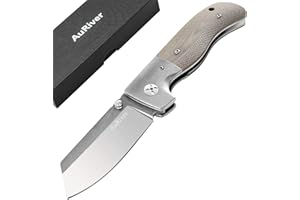 AURIVER Coltello Pieghevole, Coltello da Tascabile EDC da Esterno in Acciaio Inossidabile AUS-8 Manico G10 con Clip da Tasca per Perfetto per Tempo Libero, Campeggio, Caccia, Pesca (Beige)