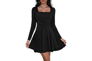 Cicy Bell Damen Kleider Langarm Quadratischer Ausschnitt Partykleid Rüschensaum Korsett Minikleid Geraffte Taille Kleid Kurz Elegant Bodycon
