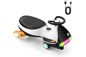 FanttikRide N7 Ultra Elektrisches Kinderauto mit Pedal, Kinder Auto, MagicMute Motor, 2 Geschwindigkeiten, 9 Farbmodi, Digitalanzeige, Bluetooth, für Kinder ab 3 Jahren, 68KG, Pinguin Schwarz