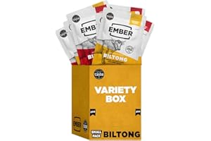 Ember Snacks - Biltong Beef Jerky (10 x 25g Original and Chilli) Alto proteínas, bajo calorías. Refrigerio Bajo en Grasa, Para Llevar - El embalaje puede varíar
