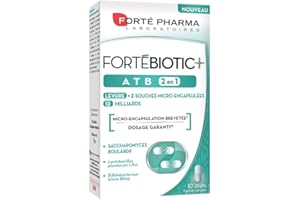 Forté Pharma - FortéBiotic+ ATB | Probiotique Flore Intestinale - Complément Alimentaire Digestion Transit | 2 souches microbiotiques et 12 miliards d'UFC + Levure | 10 gélules à avaler