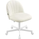 SONGMICS Swivel Desk Chair without Armrest, Plush Fabric | Ergonomic with Adjustable Height, 60 x 60 x 70.5-83.5 cm, White, f