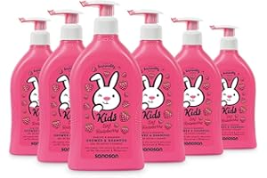 ‎SANOSAN sanosan 2in1 Dusche & Shampoo Himbeere für Kinder - Duschgel & Haarshampoo mit Bio Olivenextrakt & Milchprotein im 6er Pack (6x 400 ml) - Haarpflege, Hautpflege, Shower Gel, Haar Shampoo