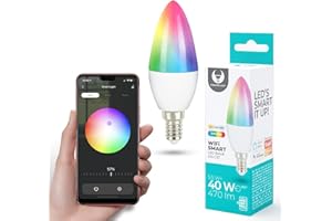FOREVER Light Glühbirne Smart Lampe E14, WLAN Lampe LED Kompatibel mit Alexa/Google Home, 5,5W, Dimmbar Warmweiß-Kaltweiß und Mehrfarbige Birne, Kontrolle durch App
