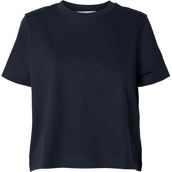 SELECTED FEMME T-Shirt Donna A Righe Con Scollo Rotondo – Modello Slfmyessential SS Stripe, Cotone Morbido, Vestibilità Normale, Stile Semplice Ed Essenziale
