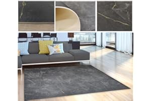 Tadi & Imperio1979 Alfombra Vinilo Gris Antracita Dibujo marmol veteado para Cocina, Alfombra Vinilo para salón, Alfombra Oficina antidelizante con Detalles Oro.