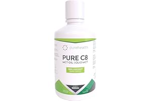 PURE HEALTH C8 MCT Oil Olio | 1000ML | 100% di cocco | 99% Purezza | Acido Caprilico Puro C8 | Paleo | Keto | Vegan | Senza Glutine | Bottiglia senza BPA