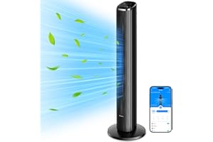 GoveeLife Intelligente leiser Turmventilator, 75° Oszillierende Ventilatoren mit App- und Sprachfernbedienung, 6.3m/s Geschwindigkeit 8 Geschwindigstufen 5 Modi 24 Std-Timer, mit Kühlung