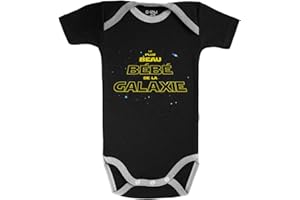 Baby Geek Le Plus Beau bébé de la Galaxie - Body Bébé Manches Courtes - Coton - Noir & Gris