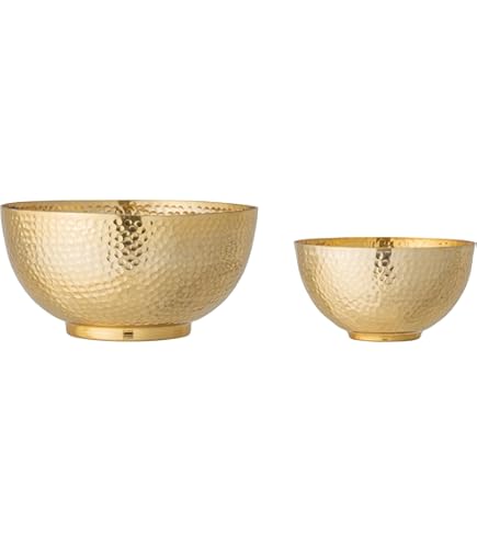 Creative Co-op Set 3 Ciotole Decorative In Alluminio Pressofuso Colore Oro - Piccola, Media, Grande