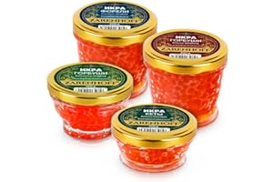 ‎ZARENHOFF Set Roter Kaviar 600 g (2 x 200 g, 2 x 100 g) Lachskaviar - Buckellachs Gorbuscha aus Kamtschatka und Alaska, Lachskaviar Keta, Forellenkaviar икра