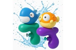 APTOFUN Lot de 2 pistolets à eau pour enfants - 80 ml - Pour garçons et filles - Portée de 2 à 6 m - Matériau ABS - Jouet de bain pour jardin, plage et baignoire (requin et poisson sphérique)