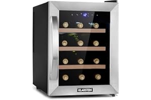 Klarstein Vinoteca 12 Botellas, Nevera Expositora Vino y Cerveza de Una Zona, Pequeña, Interior y Exterior con Puerta de Cristal, Protección UV, Panel Táctil, 4-22°C