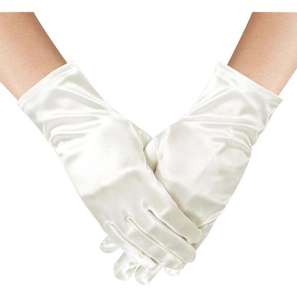 TECDW 1 Paar Damen Kurze Satinhandschuhe, Weiche Abendhandschuhe Dehnbar,Kurze Handschuhe Für Hochzeit, Abendparty, Bankett, Halloween Cosplay. (Beige) Spielzeug
