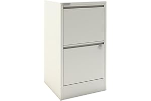 ‎BÜMÖ Bisley Home Filer Hängeregistraturschrank mit Schloss aus Stahlblech, 2 Schubladen, einbahnig - Hängeregisterschrank abschließbar, Hängeregistratur für Hängemappen - Farbe: weiß