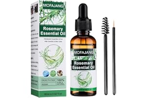MOFAJANG Aceite Esencial De Romero Para Un Rápido Crecimiento Del Cabello Para El Cuidado De Piel, Aceite Esencial Natural Para El Crecimiento De Cejas Pestañas Y Barba, Suero Anticaída -60ml Con 2 Cepillos