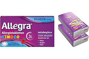 ‎ALLEGRA Allegra® Kinder 10 mg Schmelztabletten 20 Stk - mit 2 x Allegra Taschentücher – Antihistaminikum – 24 Stunden wirksam bei Heuschnupfen, Tierhaar-, Hausstaubmilbenallergie, Nesselsucht