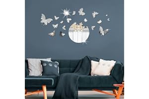 Shackcom 18pcs 3D Miroir Stickers Muraux Miroirs Décoratif Acrylique Adhésif Autocollant Mural Amovible DIY Décoration pour Maison Chambre Salon Décor- Papillon Argent
