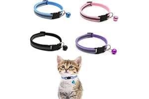 BESSY SHOP Katzenhalsband,4 Stück Reflektierende Katzenhalsband mit Glocke Halsband Katze mit Sicherheitsverschluss Verstellbar Kitten Halsband Ersonalisiert Haustierzubehör für Hauskatzen, Kleine Hunde