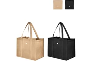 aceyoon 2 Pezzi Borsa Spesa Pieghevole Grande, Borse Tessuto Non Tessuto con Manici Lunghi, Borse Riutilizzabili per Shopping, Picnic, Viaggi, Spiaggia 41x26x33cm (Nero,Kaki)