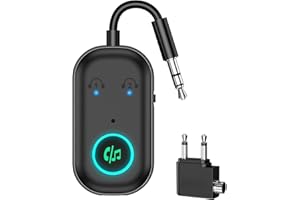 ORIA Bluetooth Airplane Adapter, Bluetooth 5.3 Transmitter Receiver, Aux Wireless Audio Adapter with Dual Pairing, CVC Noise Cancellation for Plane/TV/Stereo/Headphones/Speakers