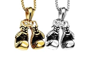 Meet-shop Pendentif Collier Gant de Boxe,Pendentif Gant de Boxe 2PCS Collier en Acier Inoxydable Pendentif Gant de Boxe Gothique Punk avec Chaîne, (Or, Argent)
