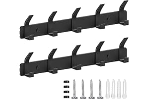 TENXSNUG Coat Hooks, Wall Coat Rack, Pack of 2 Hook Rack, Coat Hooks, Wall Hooks with 5 Hooks, Wall Coat Rack, Coat Hook Rail, Jacket Holder for Kitchen and Bedroom, Black