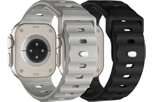 Suitisbest Zestaw 2 pasków zegarkowych, kompatybilność z Apple Watch Ultra 2 / Ultra 49 / 44 / 45 / 42 mm, regulowany silikonowy pasek, metalowy zatrzask, iWatch Series 9, SE, 8, 7, 6, 5, 4, męski