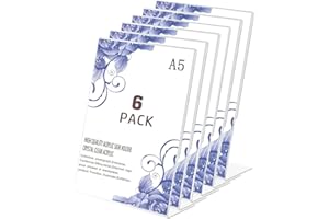 Flow fire Set di 6 Espositore Plexiglass A5, Espositore Pubblicitario Forma di L, Acrilico Trasparente Cavalletto da Tavolo, Supporto per Menu