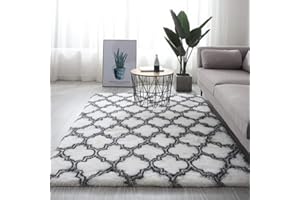 Leesentec Tappeto Peloso Soggiorno Grandi Dimensioni Salotto Moderno Cameretta Bimba tappeti Pelosi Camera da Letto Morbido Tappeti Soggiorno (Bianca, 80 x 200 cm)