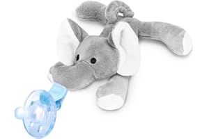Zooawa Attache-Tétine en Silicone, Sucette avec Peluche d'Animal Amovible, Souple et Mignon, Jouet Sain et Amusant pour Bébé, Nouveau Né - Eléphant