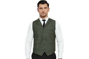 Aiqingch Mens Suit Vest Wool Tweed Classic V-Neck Herringbone Business Formal Dress Waistcoat Regular Fit Vintage Sleeveless Jacket for Wedding Party Prom