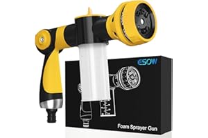 ESOW Garden Hose Nozzle, High Pressure Foam Sprayer Gun 8 Way Spray Pattern with 3.5oz/100cc Soap Dispenser Bottle, Snow Foam Gun for Car Wash, Watering Plants, Lawn, Patio, Yellow