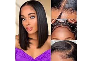 UNILO Perruque femme naturelle brésilien cheveux humain, 25 CM Glueless Wig Human Hair 4X4 Lace Wig Human Hair Straight Bob Perruque sans colle 180% de densité Lace Wig Human Hair Beckina Friendelli.