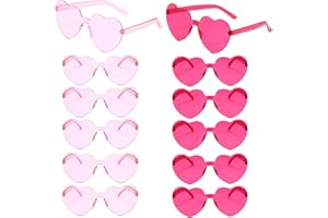 Ethlomoer 12 Pack Rimless Heart Glasses in Candy Colors - Fun Sunglasses for Barbie, Bachelorette, Hen Parties and More - Pink Heart Shades, Perfect for Pool Parties