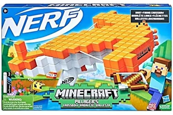 Nerf Minecraft arbalète à fléchettes Pillager's Crossbow, avec 3 fléchettes Nerf Elite