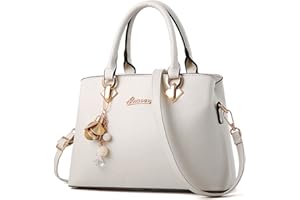 NICOLE & DORIS Sac a Main Femmes Élégant Sac D'épaule Simplicité Sac Bandouliere en PU Cuir Sac Fourre Tout Sacs Portés Main Etanche Pochette avec Chic Pendentif Blanc