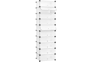 SONGMICS Scarpiera a 10 Scomparti, Scaffale Componibile in Plastica, Armadietto Portascarpe Fai da Te con Ante e Martelletto, Mobiletto Porta Scarpe, Bianco LPC10W