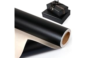 MAMUNU Rouleau de papier cadeau noir mat – Mini rouleau de papier cadeau métallique de couleur unie pour anniversaire, Noël, mariage, fête prénatale, anniversaire pour hommes et femmes, 43 cm x 10 m