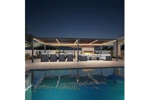 PURPLE LEAF Pergola Bioclimatica in Alluminio 3,5 x 8,5 m, Gazebo da Giardino Esterno Impermeabile con Lame Orientabili e LED, Pergola Giardino Esterno per Terrazza, Esterno e Carport, Grigio