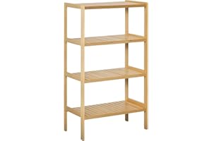 HOMCOM Estantería de Bambú de 4 Niveles Estantería de Pie Moderno Estante de Almacenamiento para Baño Cocina Salón Dormitorio Antivuelco 62x33x112 cm Natural