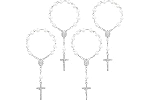 ZIMOER Lot de 4 chapelets de voiture pour rétroviseur, avec crucifix en argent, pendentif vintage en forme de croix, cadeau pour automobilistes, accessoires de suspension de voiture