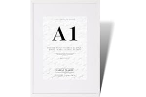 Fabian Clarke London® A1 Modern White Wooden Picture Photo Frame with White A2 Mount to Hang Portrait or Landscape